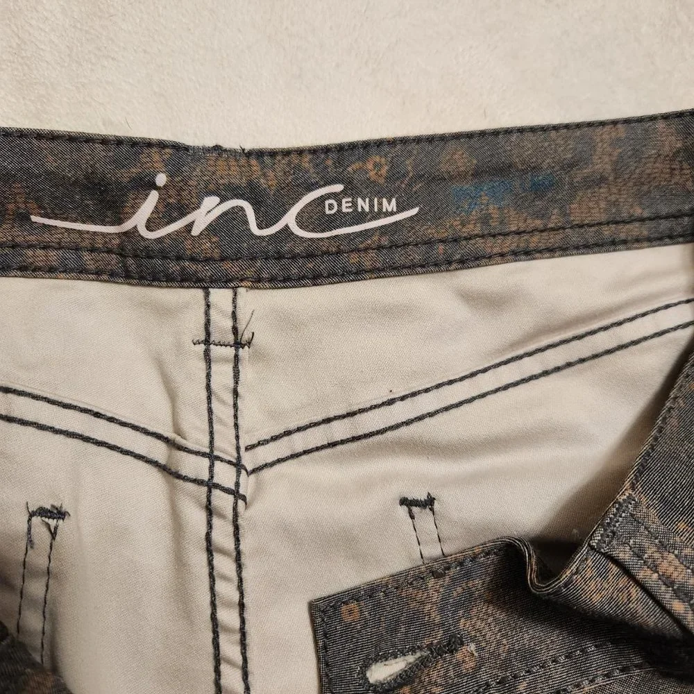 Ink Denim Bluegreen/Gold Brocade Paisley Floral Damask Stretch Pants Size 12